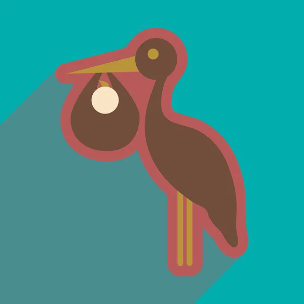 Icône plate avec ombre longue cigogne et nouveau-né — Image vectorielle