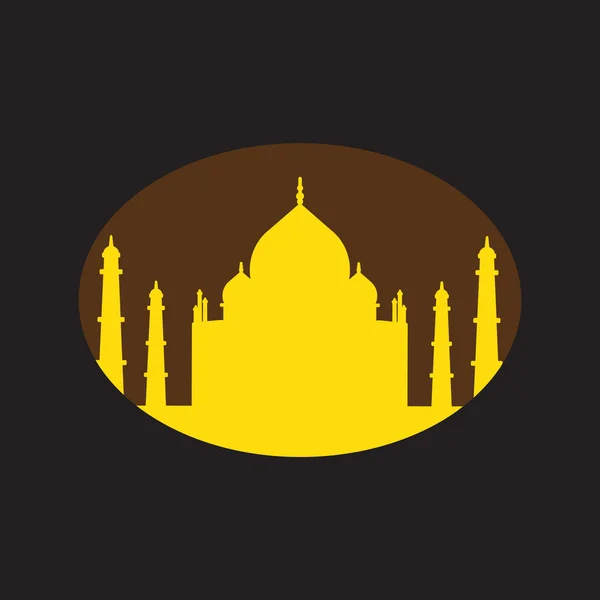 Ícone plano moderno com fundo preto indiano Taj Mahal — Vetor de Stock