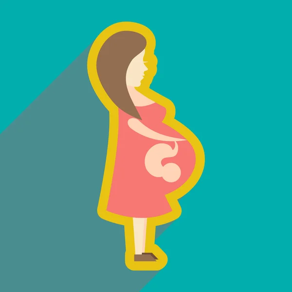 Flache Ikone mit langem Schatten schwangere Mädchen — Stockvektor