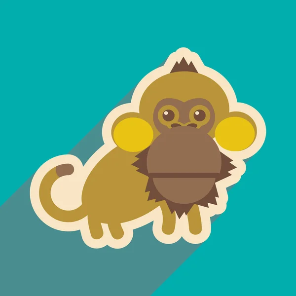 Uzun gölge mutlu maymun ile düz simgesi — Stok Vektör