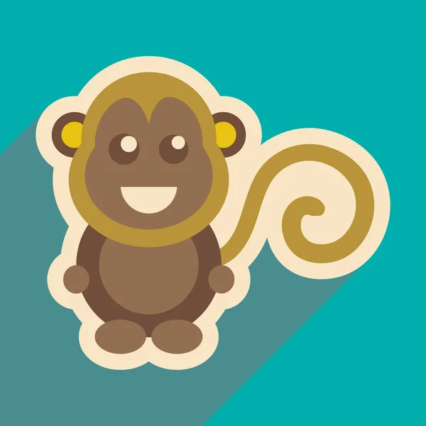 Flat icon with long shadow happy monkey — Stock Vector