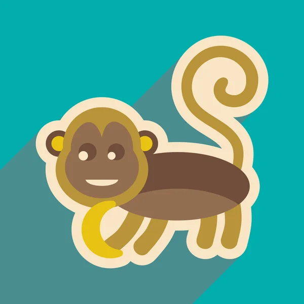 Uzun gölge maymun ile muz ile düz simgesi — Stok Vektör