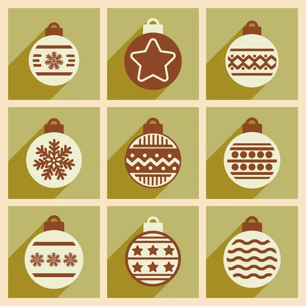 Set van plat pictogrammen met lange schaduw kerstballen — Stockvector