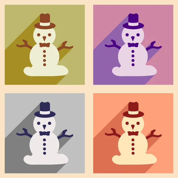 Definir ícones planos com sombra longa boneco de neve de Natal —  Vetores de Stock