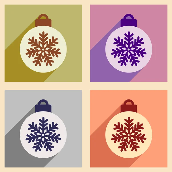 Ensemble d'icônes plates avec de longues boules d'ombre de Noël — Image vectorielle