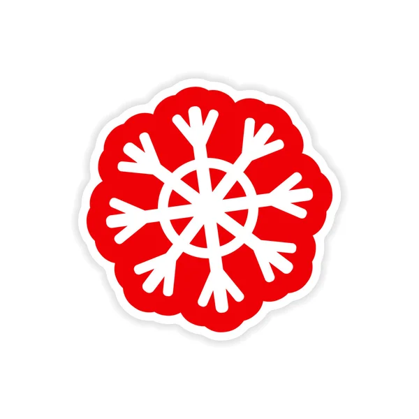 Paper sticker on white background Christmas snowflake — Stock Vector