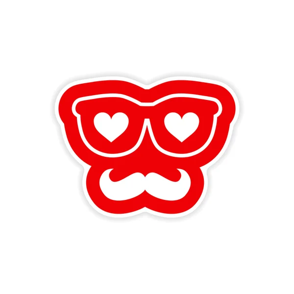 Autocollant papier sur fond blanc lunettes coeur moustache — Image vectorielle