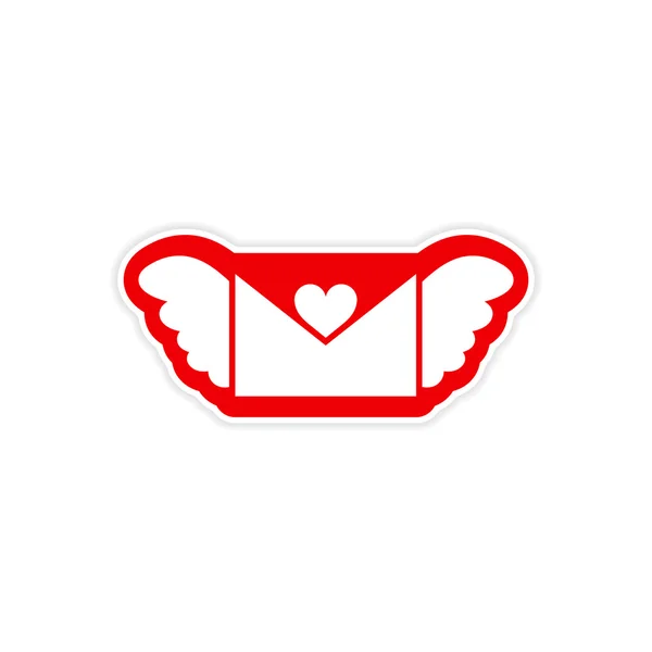 paper sticker on white background envelope wings heart