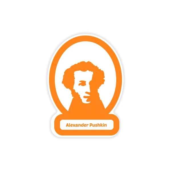 Kağıt etiket beyaz arka planda Alexander Pushkin