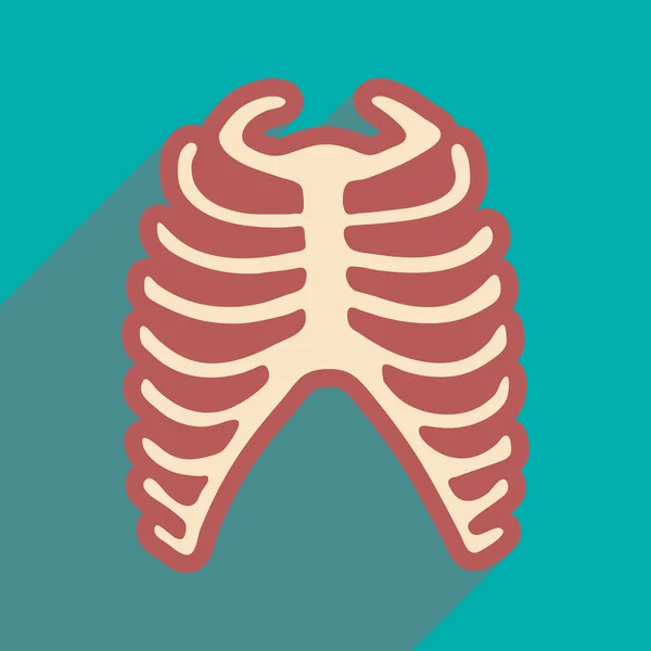 Icono plano con costilla humana de sombra larga — Vector de stock