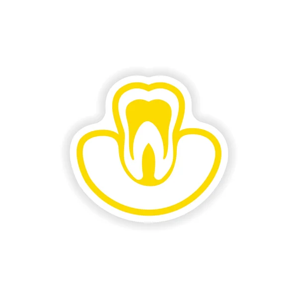 paper sticker on white background tooth in gums