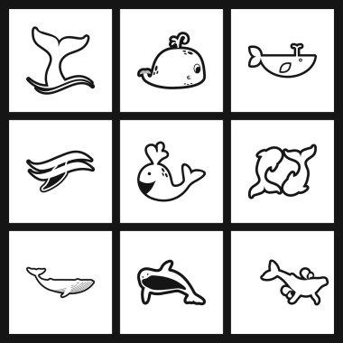 derleme şık siyah-beyaz simgeler balinalar