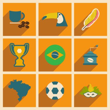 Uzun gölge Brezilya ile düz simgeler kümesi