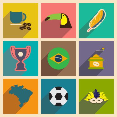 Uzun gölge Brezilya ile düz simgeler kümesi