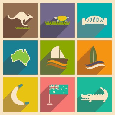 Uzun gölge Avustralya ile düz simgeler kümesi