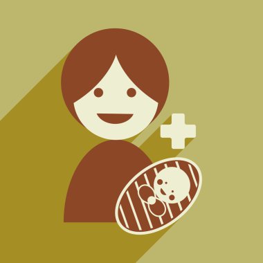 Modern düz simgesi ile uzun gölge anne ve çocuk