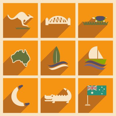 Uzun gölge Avustralya ile düz simgeler kümesi