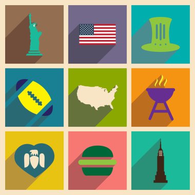 Uzun gölge Amerikan ile düz simgeler kümesi