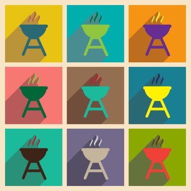 Uzun gölge Amerikan Barbekü ile düz simgeler kümesi