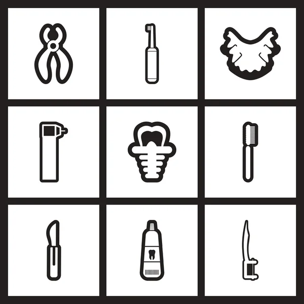 Assembly stylish black and white icons stomatology — Stock Vector