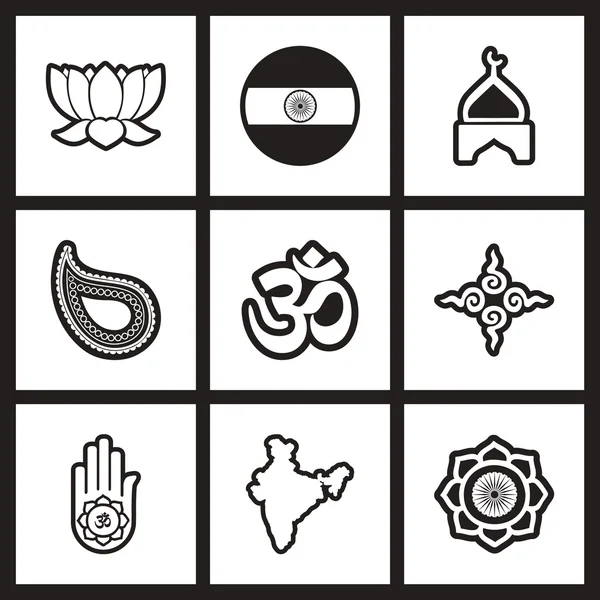 Shromáždění stylové černé a bílé ikony Indie — Stockový vektor