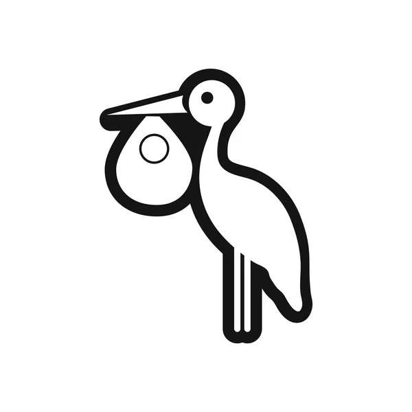 Elegáns fekete-fehér ikonra gólya és a baba — Stock Vector