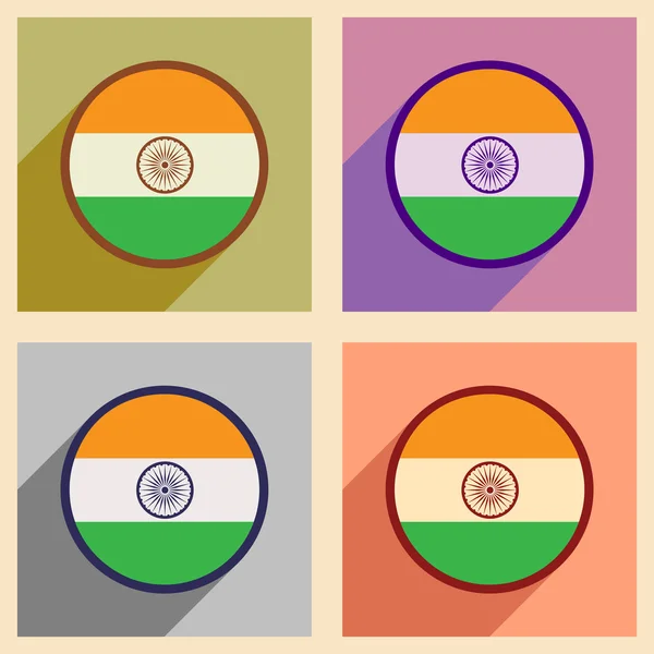 Moderní ploché ikony kolekce s dlouhý stín vlajka Indie — Stockový vektor