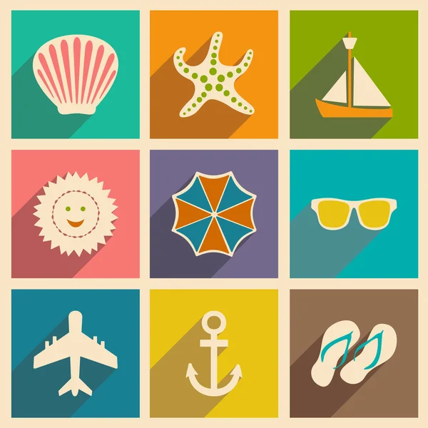 Flat with shadow concept and mobile application travel icons — Stock Vector
