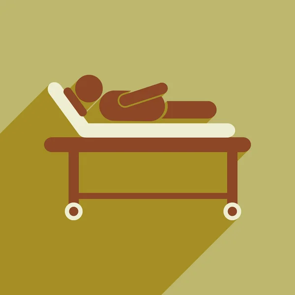 Icono plano moderno con paciente de sombra larga en cama de hospital — Vector de stock