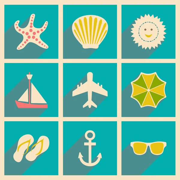 Flat with shadow concept and mobile application travel icons — Stock Vector