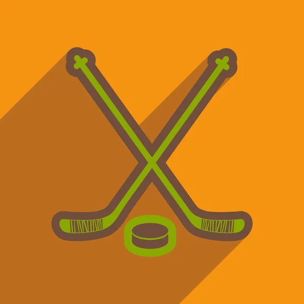 Icono plano con palos de hockey de sombra larga — Vector de stock