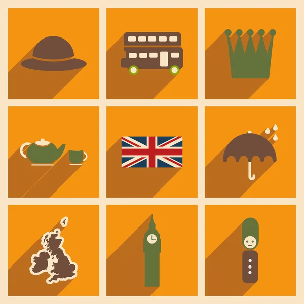 Conjunto de iconos planos con sombra larga Reino Unido — Archivo Imágenes Vectoriales