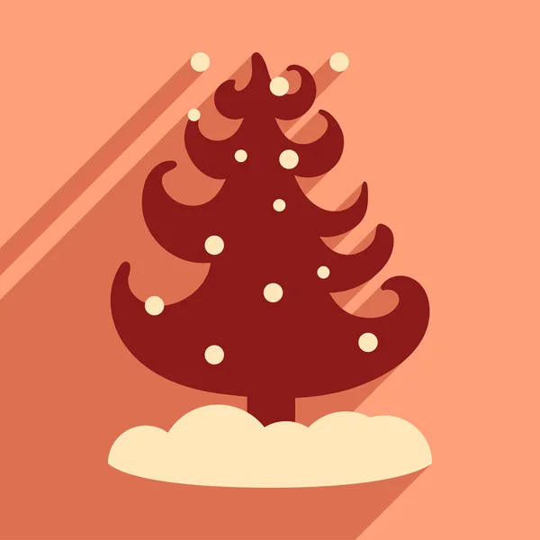 Icono plano con copos de nieve de árbol de sombra larga — Archivo Imágenes Vectoriales