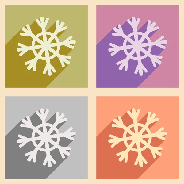 Ensemble d'icônes plates avec longue ombre Flocon de neige de Noël — Image vectorielle