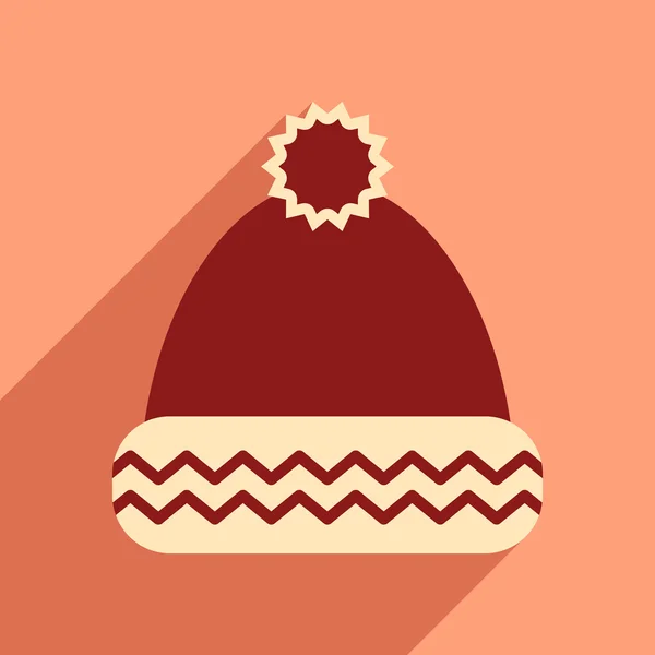 Плоская икона с длинной тенью зимней шапки — стоковый вектор
