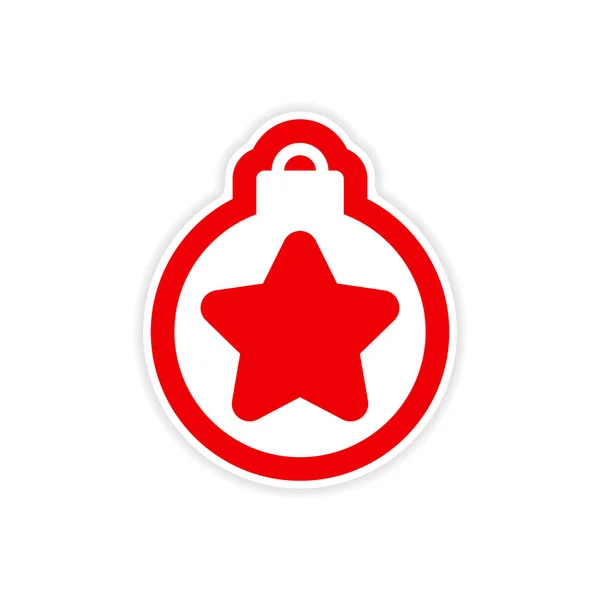 Stiker kertas pada latar belakang putih Bola Natal - Stok Vektor