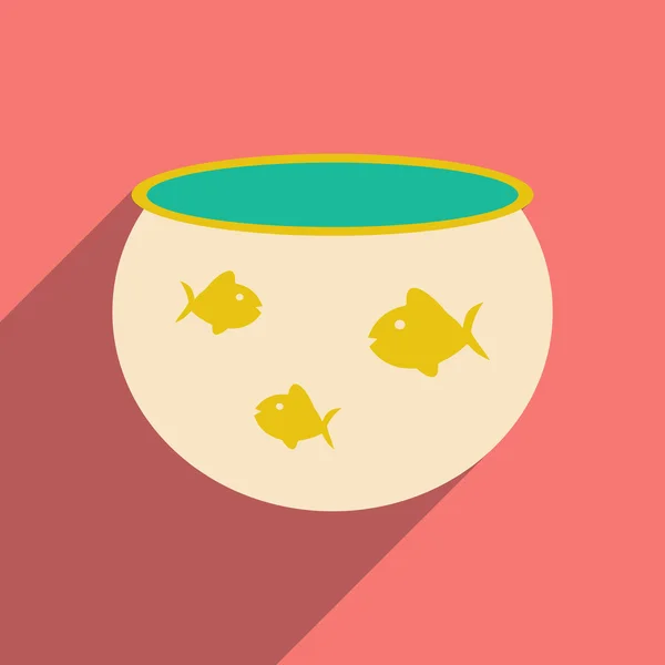 Piso con icono de sombra y aplicación móvil acuario de peces — Vector de stock