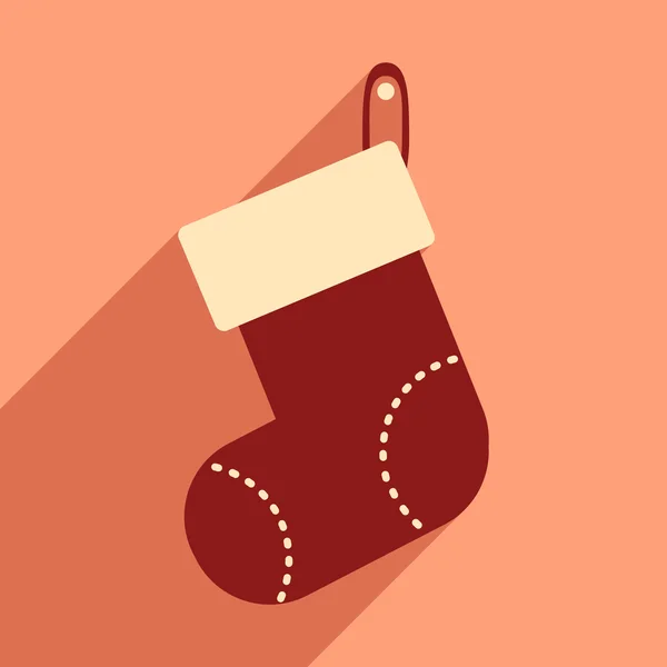 Icona piatta con lunga ombra calzino di Natale — Vettoriale Stock
