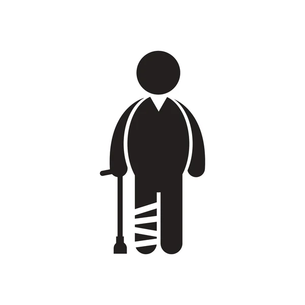 Elegante persona icono en blanco y negro con la pierna rota — Vector de stock