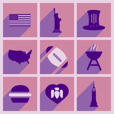 Uzun gölge Amerikan ile düz simgeler kümesi