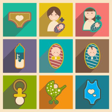 Modern düz simgeler koleksiyonu uzun gölge babys ile