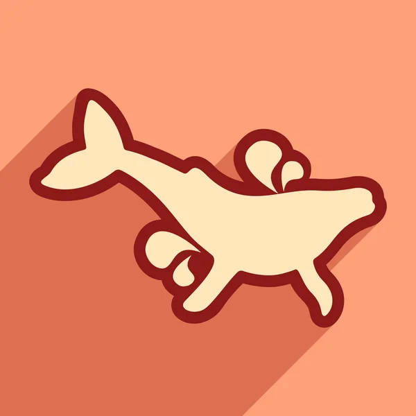 Lapos ikon hosszú árnyék bálna szökőkút — Stock Vector