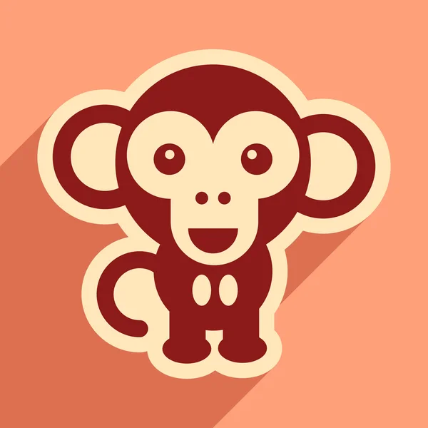 Uzun gölge mutlu maymun ile düz simgesi — Stok Vektör