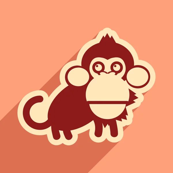 Flat icon with long shadow happy monkey — Stock Vector