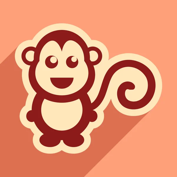 Ícone plano com longa sombra macaco feliz —  Vetores de Stock