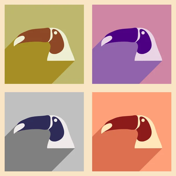 Σύνολο επίπεδη εικονιδίων με πολύ σκιά Βραζιλίας toucan — Διανυσματικό Αρχείο