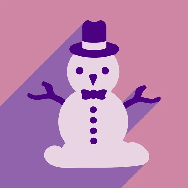 Ícone plano com sombra longa boneco de neve de Natal —  Vetores de Stock