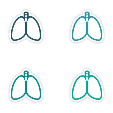 Beyaz arka plan insan ciğerleri kağıt çıkartmaları kümesi