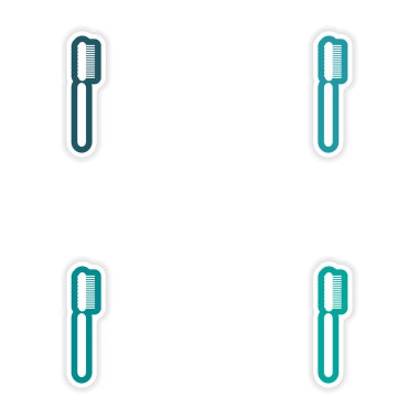 Beyaz arka plan diş fırçası kağıt çıkartmaları kümesi