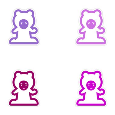 Kartopu oynayan beyaz arka plan çocuk kağıt çıkartmaları kümesi